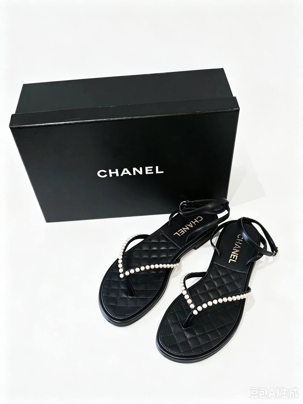 Chanel Black Pearl-Embellished Leather Sandals